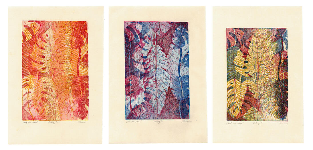 "Leaf me alone" series, etching and aquatint, 2019